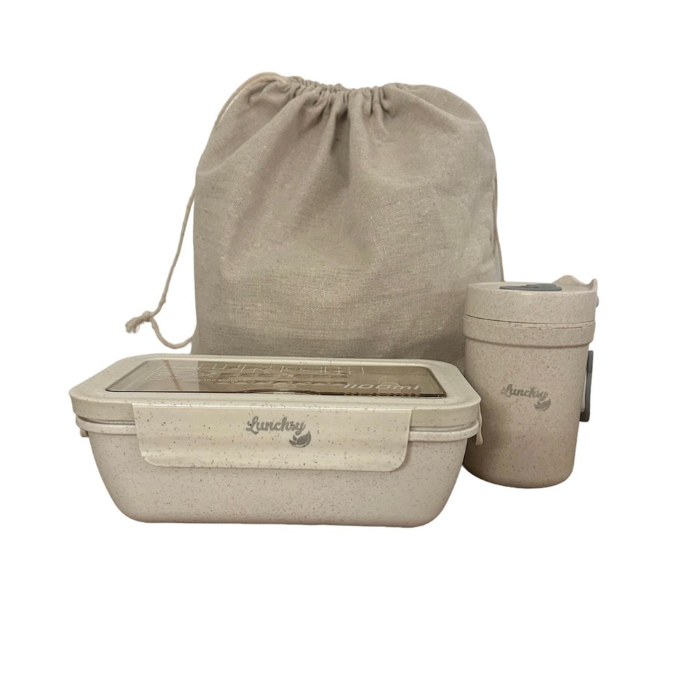 Lunchsy Wheat Straw Bento Lunch Box with Soup Cup and Cutlery - Bag Included - Picture 2 of 6